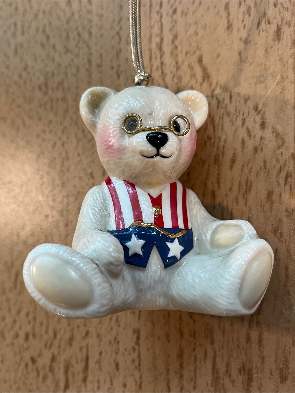 Lenox White Bear Ornament with Red and Blue Accents and Gold Trim
